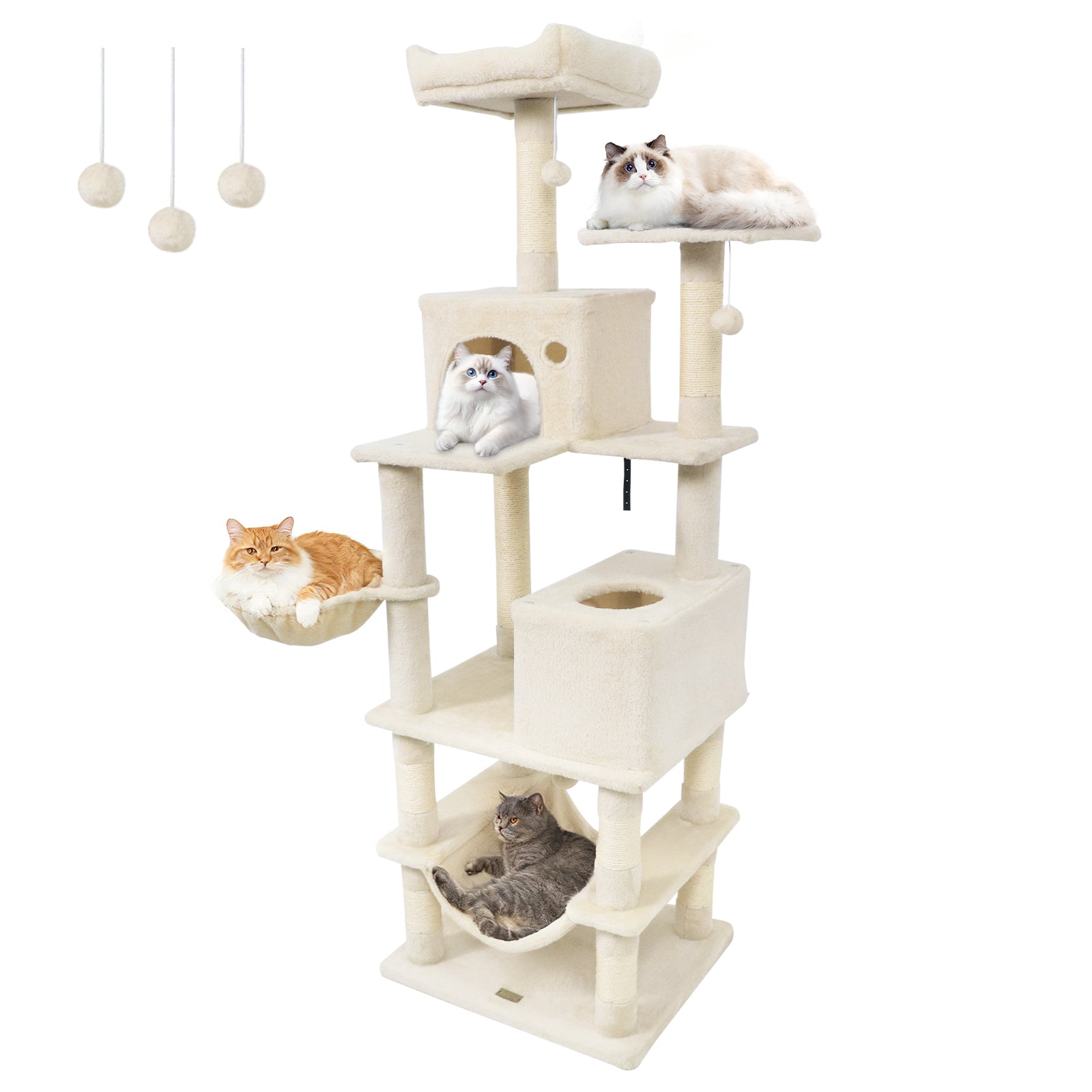 66 Inch Tall Cat Tree Multi-Level Cat Tower with 2 Condos Sisal Scratching Posts, Beige Cat Trees Condos & Scratchers Beige at Gallery Canada