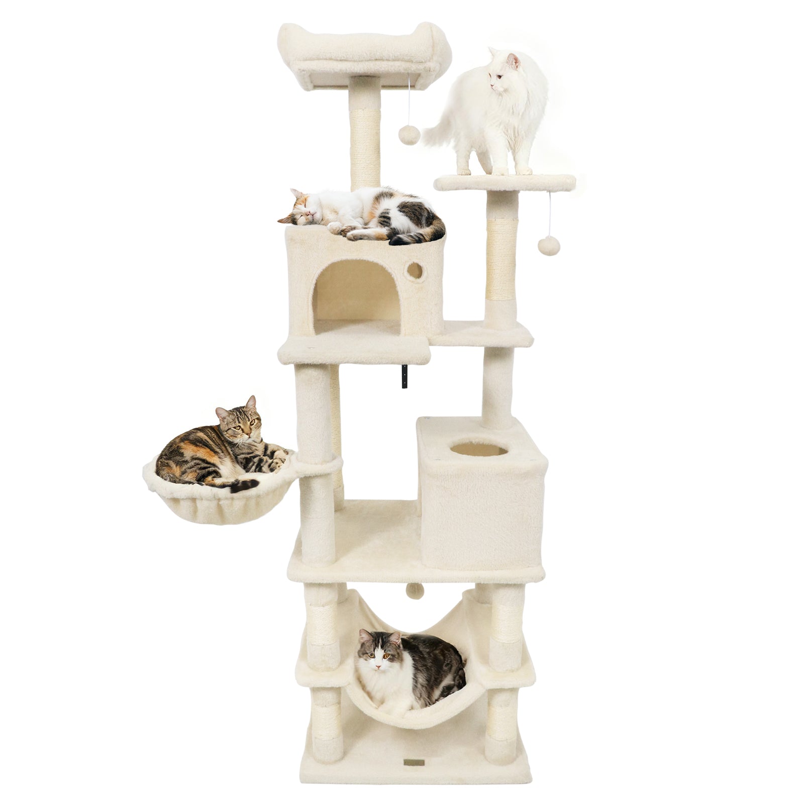 66 Inch Tall Cat Tree Multi-Level Cat Tower with 2 Condos Sisal Scratching Posts, Beige Cat Trees Condos & Scratchers at Gallery Canada