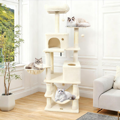 66 Inch Tall Cat Tree Multi-Level Cat Tower with 2 Condos Sisal Scratching Posts, Beige Cat Trees Condos & Scratchers at Gallery Canada