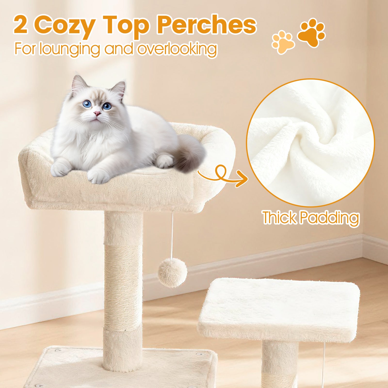66 Inch Tall Cat Tree Multi-Level Cat Tower with 2 Condos Sisal Scratching Posts, Beige Cat Trees Condos & Scratchers at Gallery Canada