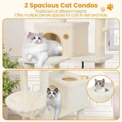 66 Inch Tall Cat Tree Multi-Level Cat Tower with 2 Condos Sisal Scratching Posts, Beige Cat Trees Condos & Scratchers at Gallery Canada