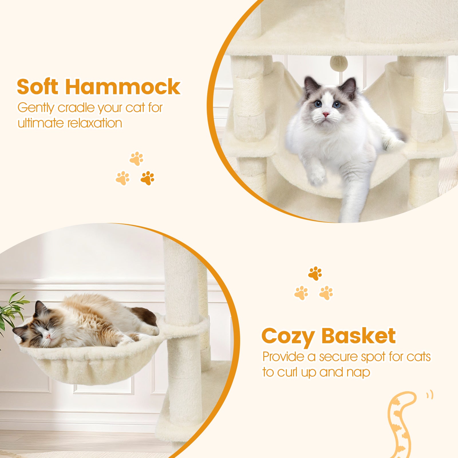 66 Inch Tall Cat Tree Multi-Level Cat Tower with 2 Condos Sisal Scratching Posts, Beige Cat Trees Condos & Scratchers at Gallery Canada