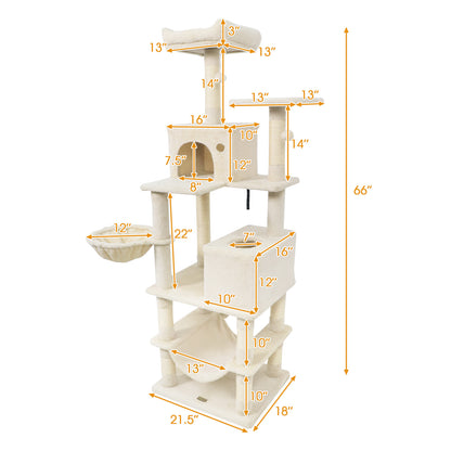 66 Inch Tall Cat Tree Multi-Level Cat Tower with 2 Condos Sisal Scratching Posts, Beige Cat Trees Condos & Scratchers at Gallery Canada