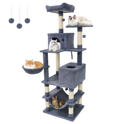 66 Inch Tall Cat Tree Multi-Level Cat Tower with 2 Condos Sisal Scratching Posts, Dark Gray Cat Trees Condos & Scratchers Dark Gray at Gallery Canada