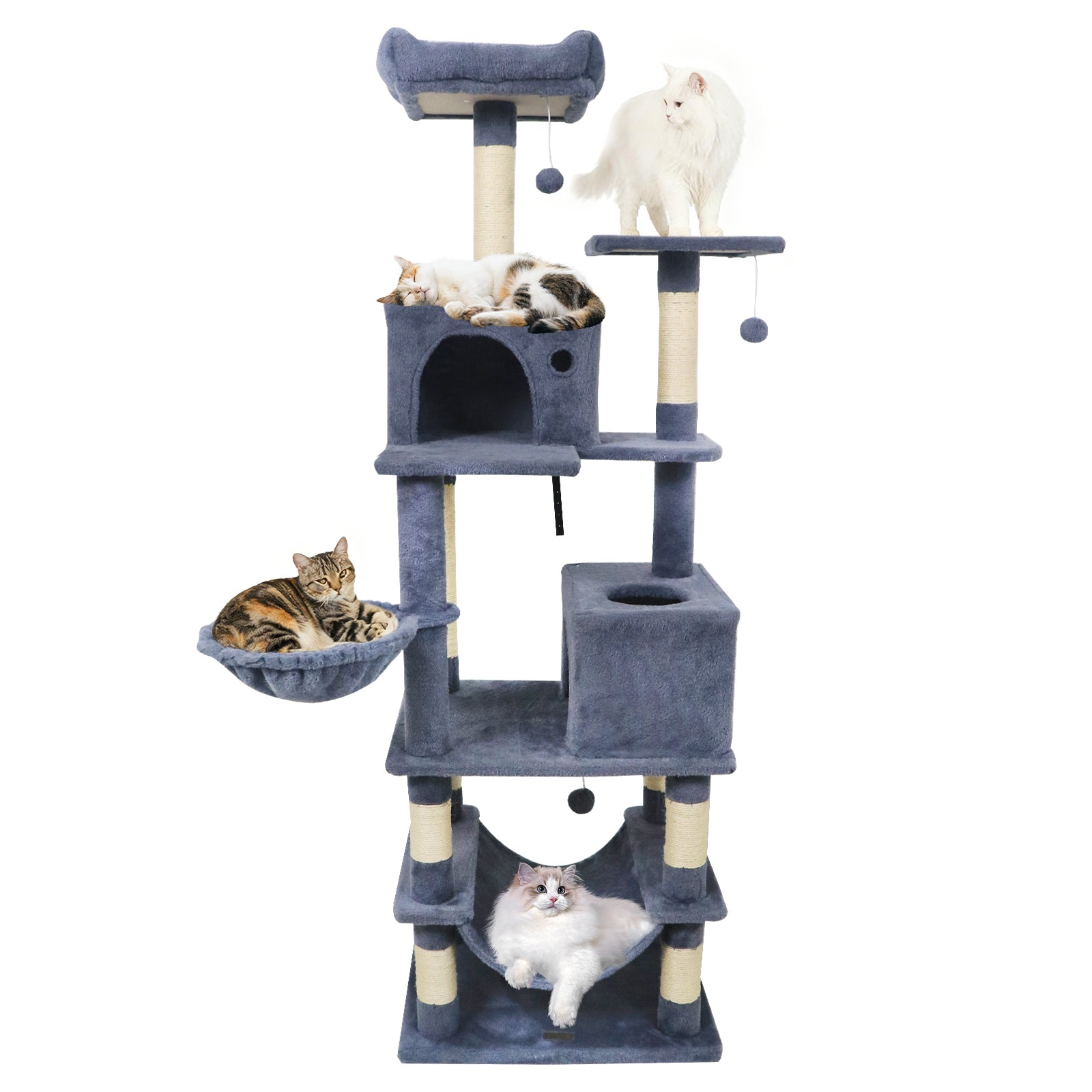 66 Inch Tall Cat Tree Multi-Level Cat Tower with 2 Condos Sisal Scratching Posts, Dark Gray Cat Trees Condos & Scratchers at Gallery Canada