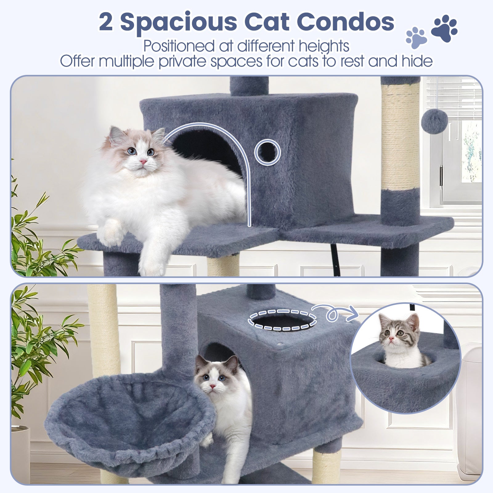 66 Inch Tall Cat Tree Multi-Level Cat Tower with 2 Condos Sisal Scratching Posts, Dark Gray Cat Trees Condos & Scratchers at Gallery Canada