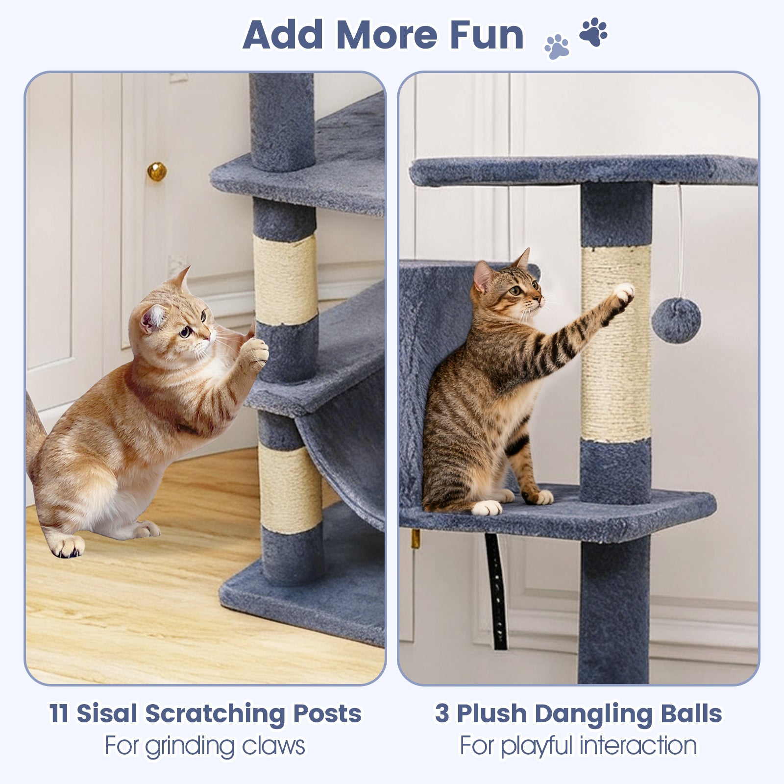 66 Inch Tall Cat Tree Multi-Level Cat Tower with 2 Condos Sisal Scratching Posts, Dark Gray Cat Trees Condos & Scratchers at Gallery Canada