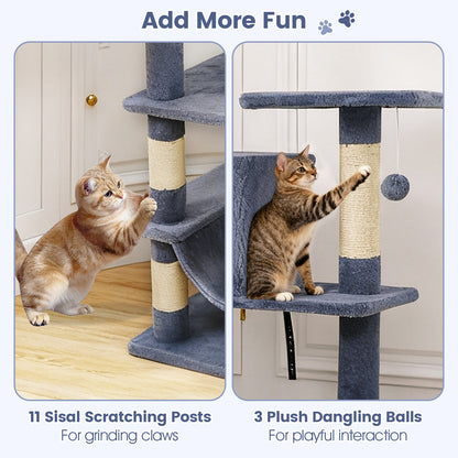 66 Inch Tall Cat Tree Multi-Level Cat Tower with 2 Condos Sisal Scratching Posts, Dark Gray Cat Trees Condos & Scratchers at Gallery Canada