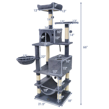 66 Inch Tall Cat Tree Multi-Level Cat Tower with 2 Condos Sisal Scratching Posts, Dark Gray Cat Trees Condos & Scratchers at Gallery Canada