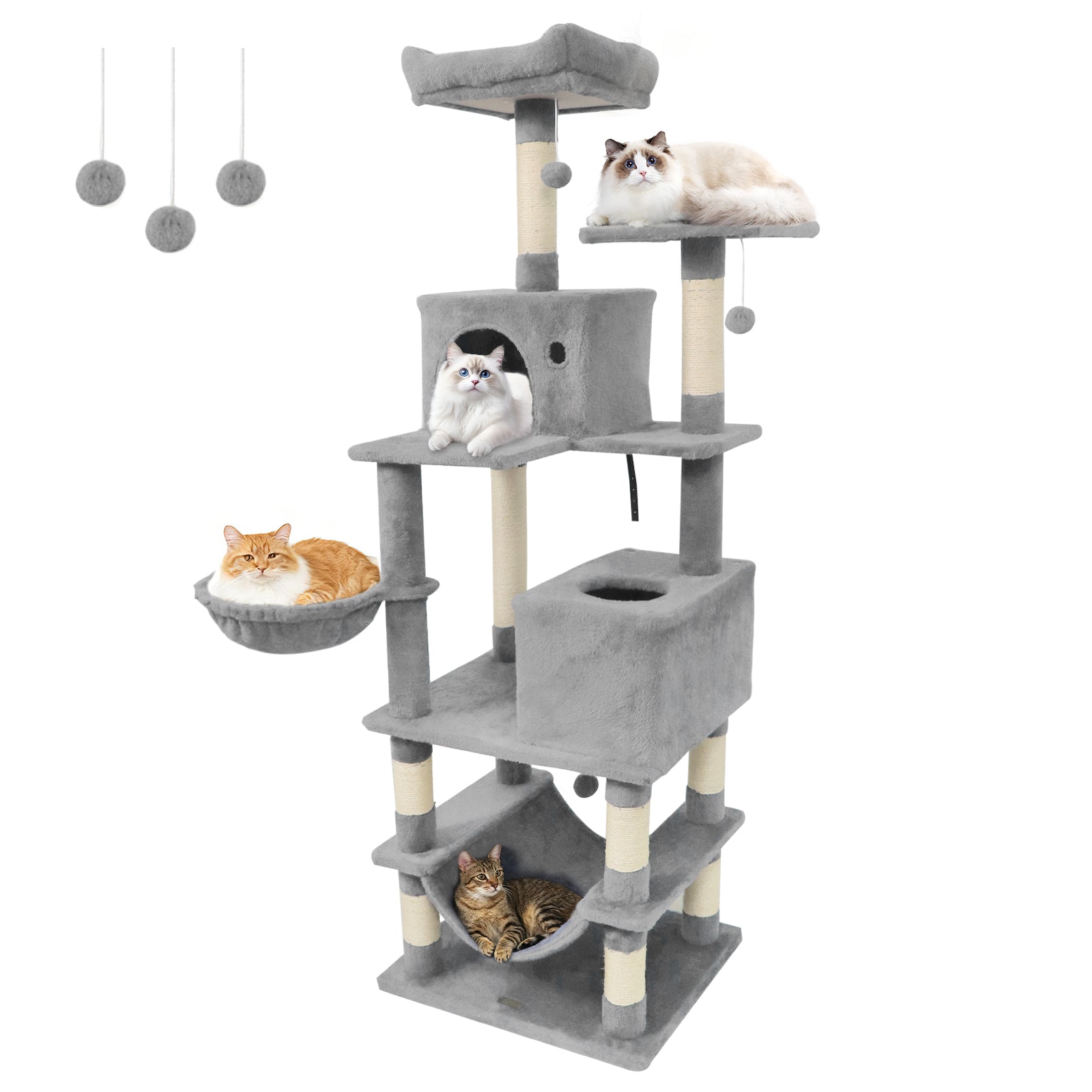 66 Inch Tall Cat Tree Multi-Level Cat Tower with 2 Condos Sisal Scratching Posts, Light Gray Cat Trees Condos & Scratchers Light Gray at Gallery Canada