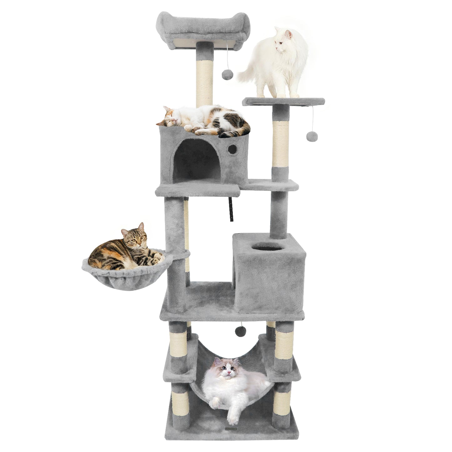 66 Inch Tall Cat Tree Multi-Level Cat Tower with 2 Condos Sisal Scratching Posts, Light Gray Cat Trees Condos & Scratchers at Gallery Canada