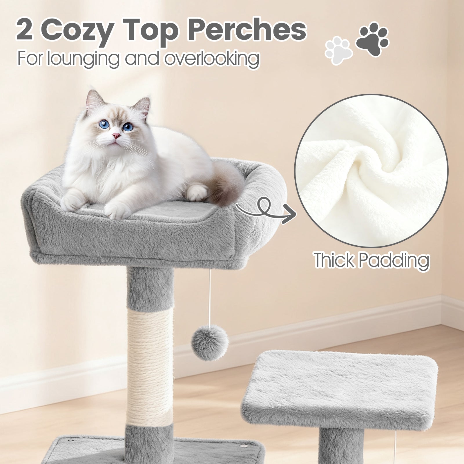 66 Inch Tall Cat Tree Multi-Level Cat Tower with 2 Condos Sisal Scratching Posts, Light Gray Cat Trees Condos & Scratchers at Gallery Canada