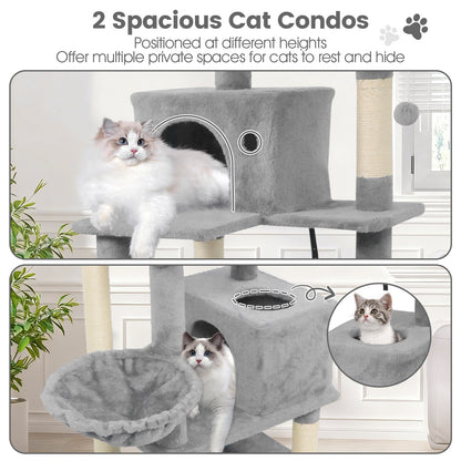 66 Inch Tall Cat Tree Multi-Level Cat Tower with 2 Condos Sisal Scratching Posts, Light Gray Cat Trees Condos & Scratchers at Gallery Canada