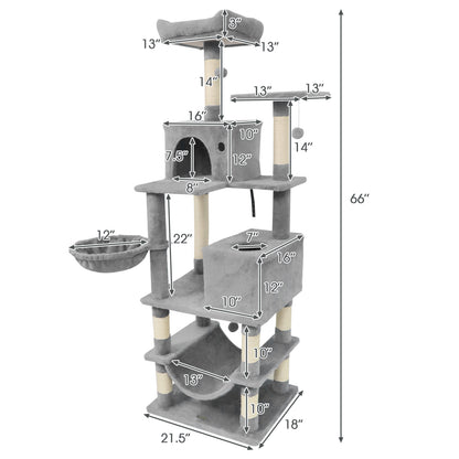 66 Inch Tall Cat Tree Multi-Level Cat Tower with 2 Condos Sisal Scratching Posts, Light Gray Cat Trees Condos & Scratchers at Gallery Canada