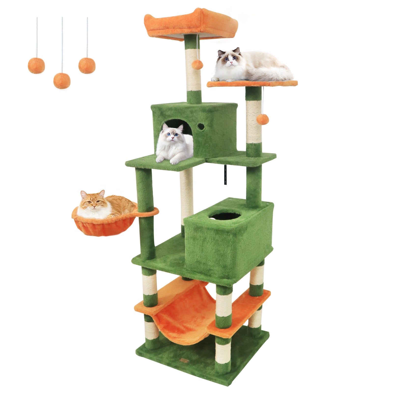 66 Inch Tall Cat Tree Multi-Level Cat Tower with 2 Condos Sisal Scratching Posts, Green Cat Trees Condos & Scratchers Green at Gallery Canada