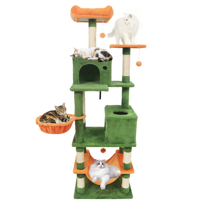 66 Inch Tall Cat Tree Multi-Level Cat Tower with 2 Condos Sisal Scratching Posts, Green Cat Trees Condos & Scratchers at Gallery Canada