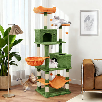 66 Inch Tall Cat Tree Multi-Level Cat Tower with 2 Condos Sisal Scratching Posts, Green Cat Trees Condos & Scratchers at Gallery Canada