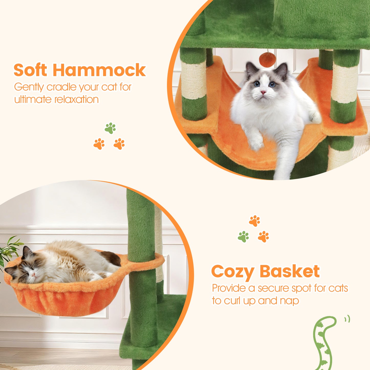 66 Inch Tall Cat Tree Multi-Level Cat Tower with 2 Condos Sisal Scratching Posts, Green Cat Trees Condos & Scratchers at Gallery Canada