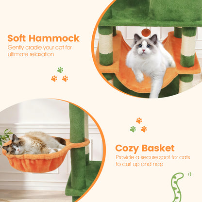66 Inch Tall Cat Tree Multi-Level Cat Tower with 2 Condos Sisal Scratching Posts, Green Cat Trees Condos & Scratchers at Gallery Canada