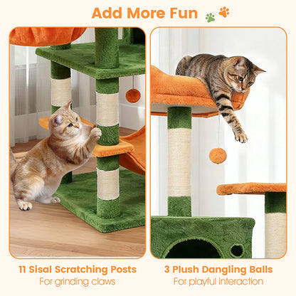 66 Inch Tall Cat Tree Multi-Level Cat Tower with 2 Condos Sisal Scratching Posts, Green Cat Trees Condos & Scratchers at Gallery Canada