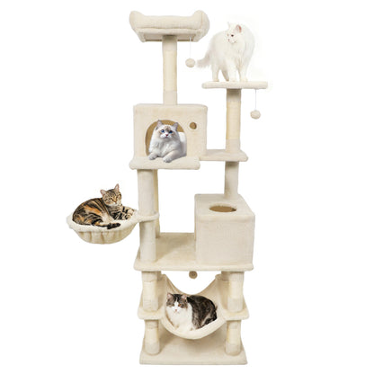 66 Inch Tall Cat Tree Multi-Level Cat Tower with 2 Condos Sisal Scratching Posts, Beige Cat Trees Condos & Scratchers at Gallery Canada