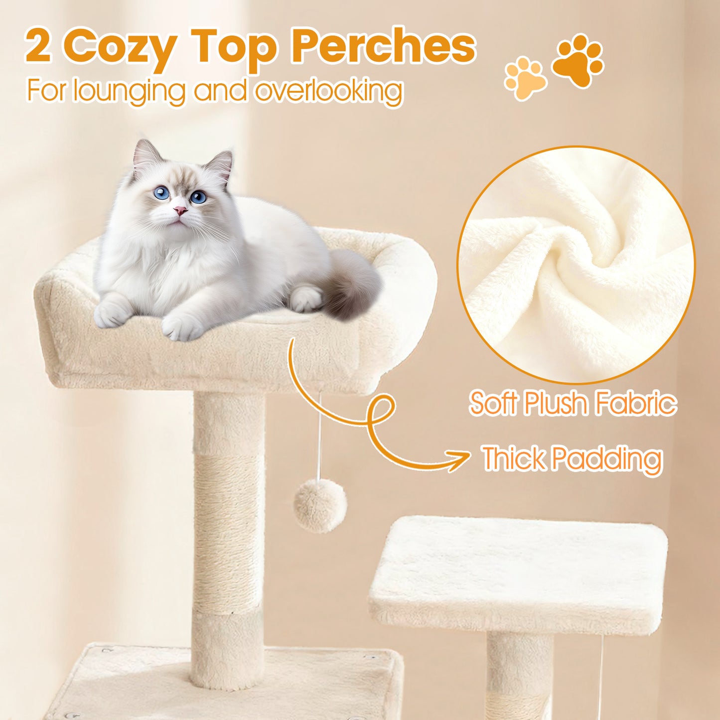 66 Inch Tall Cat Tree Multi-Level Cat Tower with 2 Condos Sisal Scratching Posts, Beige Cat Trees Condos & Scratchers at Gallery Canada