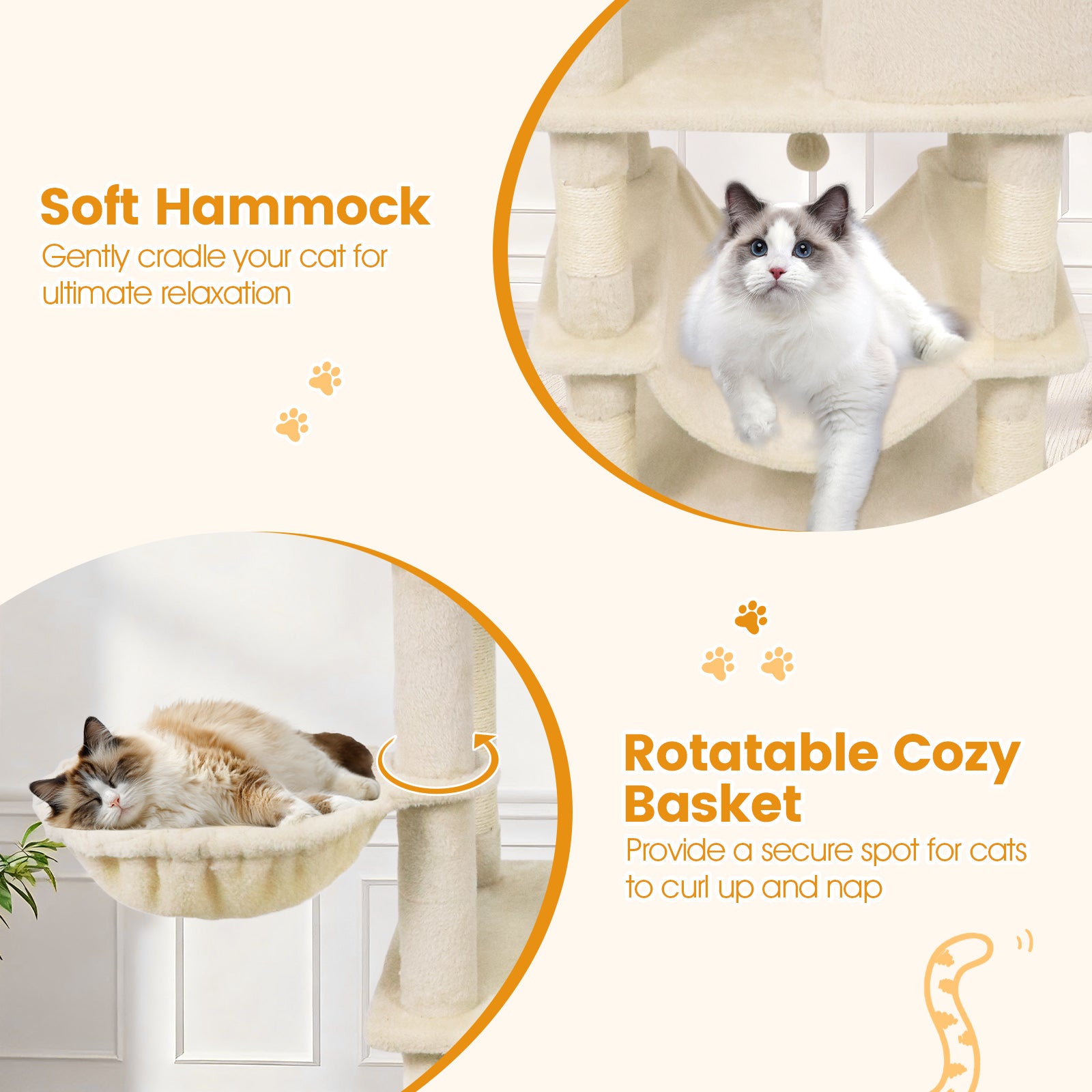 66 Inch Tall Cat Tree Multi-Level Cat Tower with 2 Condos Sisal Scratching Posts, Beige Cat Trees Condos & Scratchers at Gallery Canada