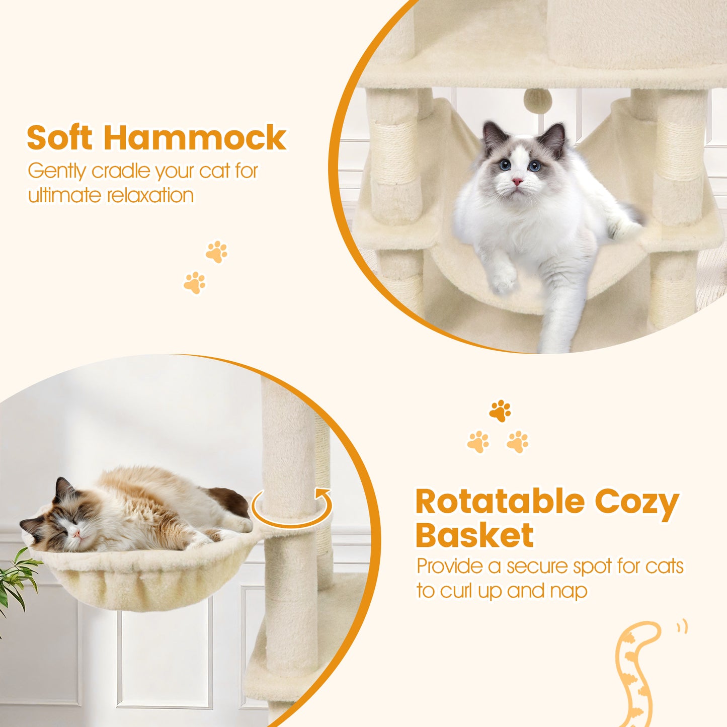 66 Inch Tall Cat Tree Multi-Level Cat Tower with 2 Condos Sisal Scratching Posts, Beige Cat Trees Condos & Scratchers at Gallery Canada