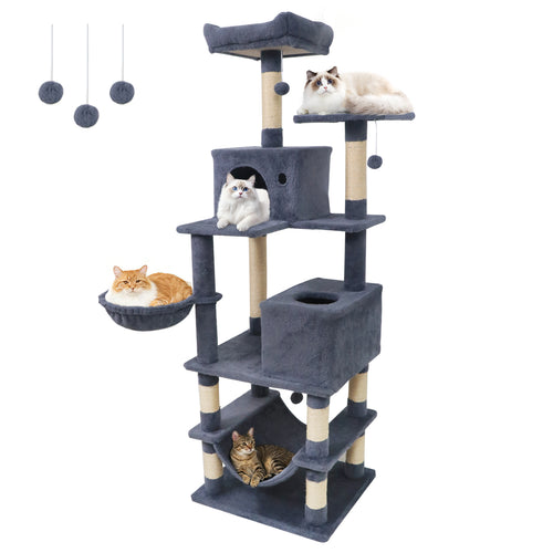66 Inch Tall Cat Tree Multi-Level Cat Tower with 2 Condos Sisal Scratching Posts, Dark Gray