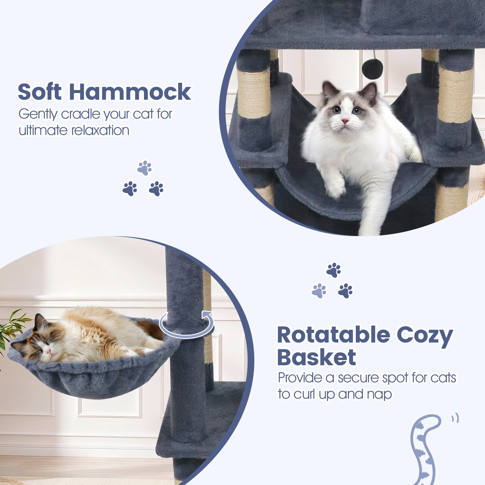 66 Inch Tall Cat Tree Multi-Level Cat Tower with 2 Condos Sisal Scratching Posts, Dark Gray Cat Trees Condos & Scratchers at Gallery Canada