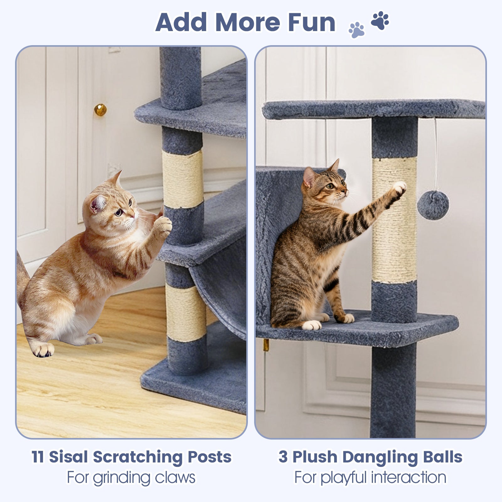 66 Inch Tall Cat Tree Multi-Level Cat Tower with 2 Condos Sisal Scratching Posts, Dark Gray Cat Trees Condos & Scratchers at Gallery Canada