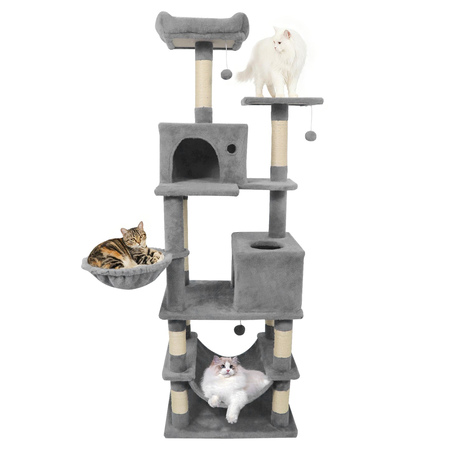 66 Inch Tall Cat Tree Multi-Level Cat Tower with 2 Condos Sisal Scratching Posts, Light Gray Cat Trees Condos & Scratchers at Gallery Canada