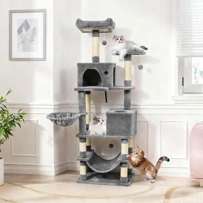 66 Inch Tall Cat Tree Multi-Level Cat Tower with 2 Condos Sisal Scratching Posts, Light Gray Cat Trees Condos & Scratchers at Gallery Canada