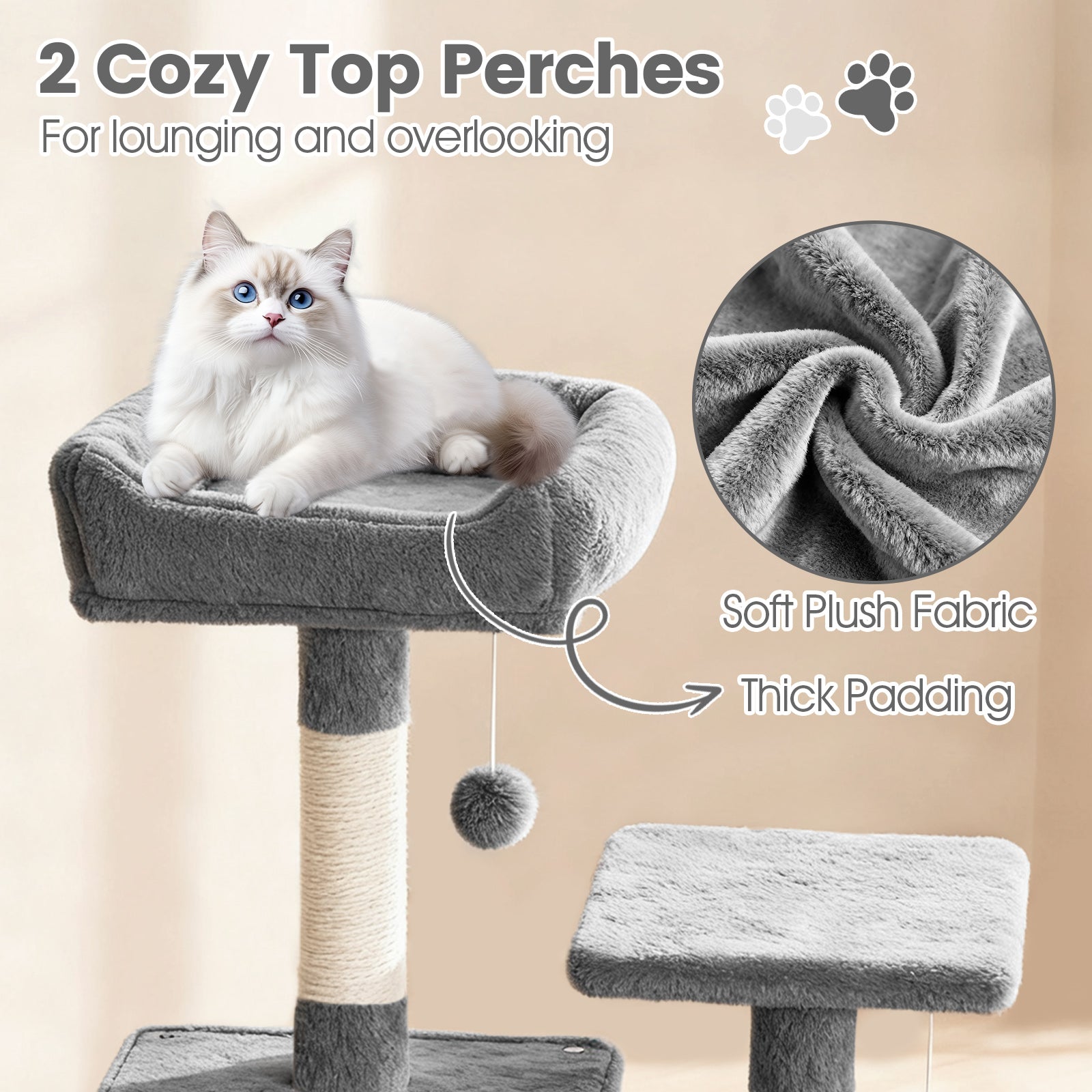 66 Inch Tall Cat Tree Multi-Level Cat Tower with 2 Condos Sisal Scratching Posts, Light Gray Cat Trees Condos & Scratchers at Gallery Canada