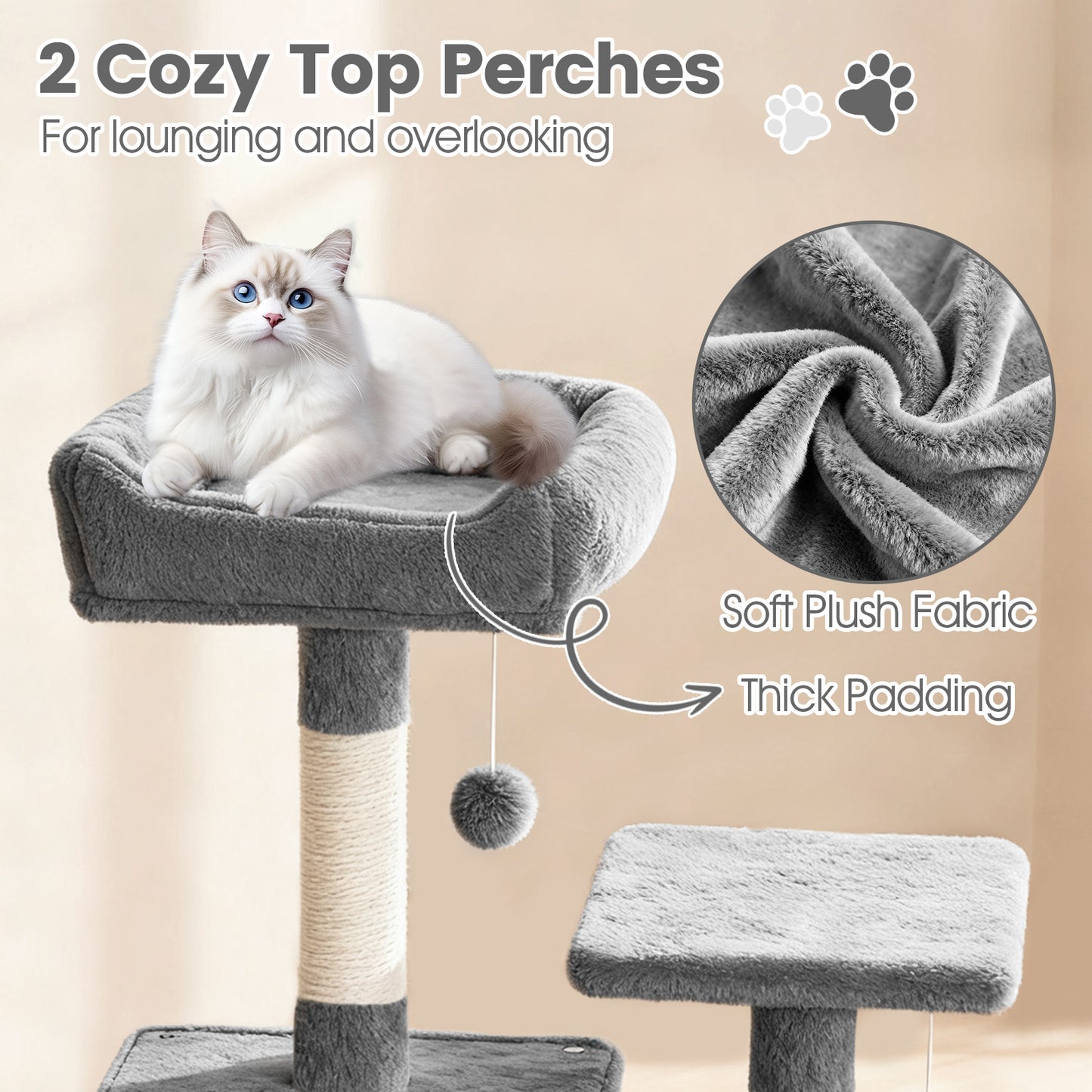 66 Inch Tall Cat Tree Multi-Level Cat Tower with 2 Condos Sisal Scratching Posts, Light Gray Cat Trees Condos & Scratchers at Gallery Canada