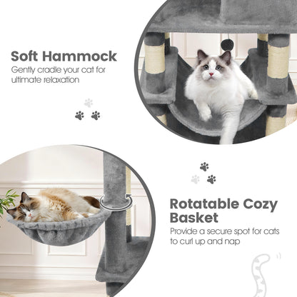 66 Inch Tall Cat Tree Multi-Level Cat Tower with 2 Condos Sisal Scratching Posts, Light Gray Cat Trees Condos & Scratchers at Gallery Canada
