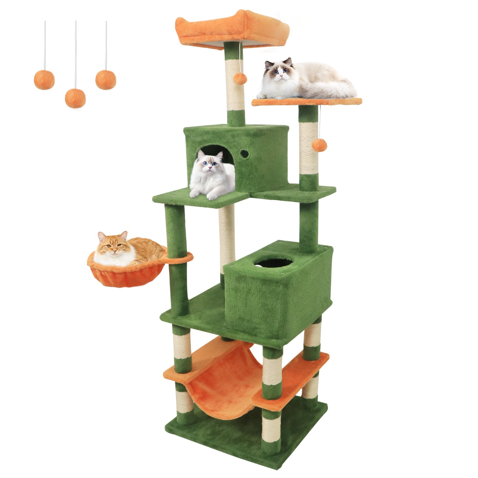 66 Inch Tall Cat Tree Multi-Level Cat Tower with 2 Condos Sisal Scratching Posts, Green Cat Trees Condos & Scratchers Green at Gallery Canada