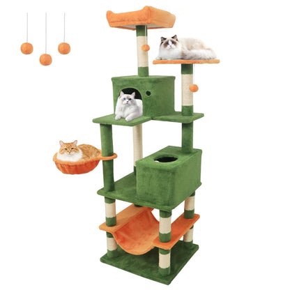 66 Inch Tall Cat Tree Multi-Level Cat Tower with 2 Condos Sisal Scratching Posts, Green Cat Trees Condos & Scratchers Green at Gallery Canada