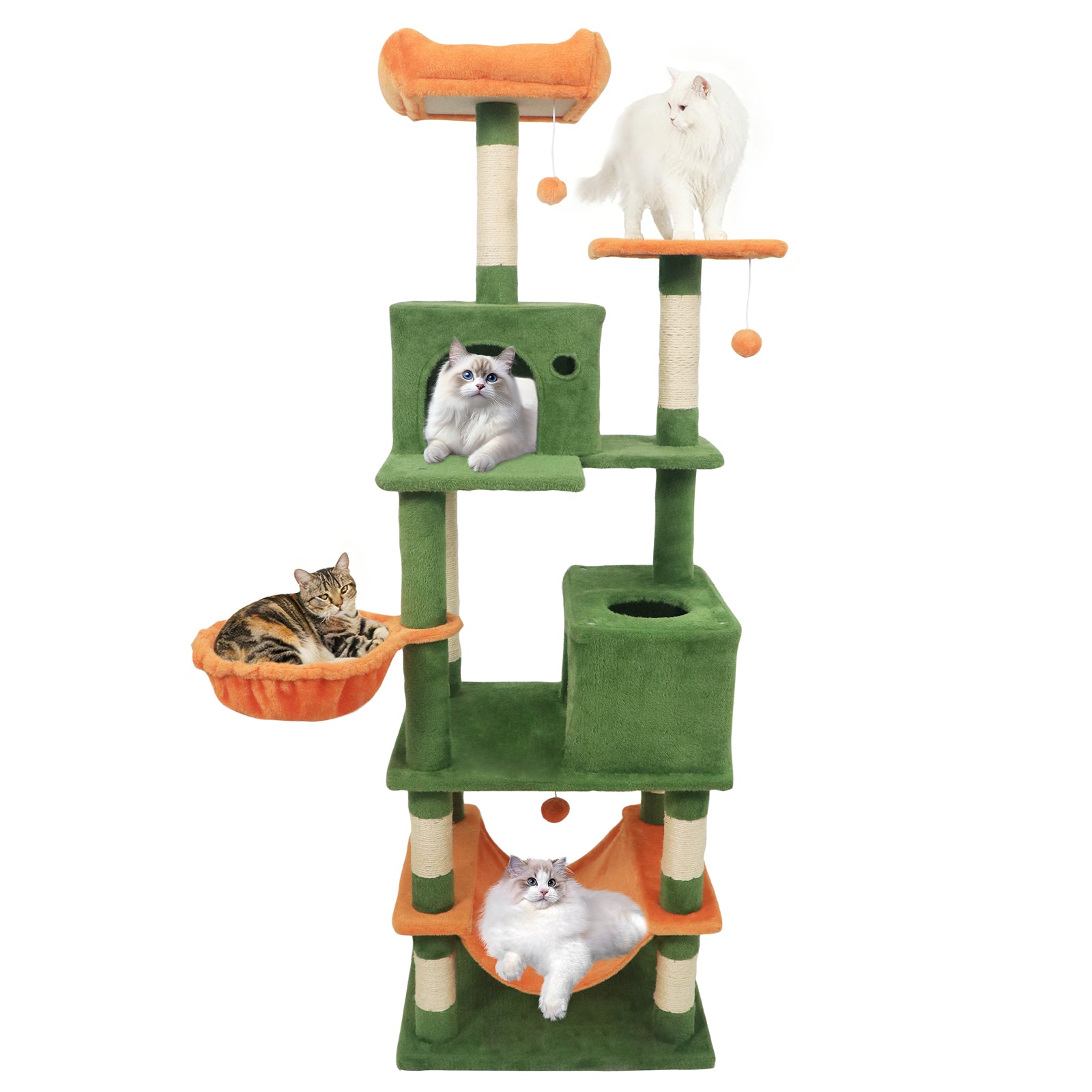 66 Inch Tall Cat Tree Multi-Level Cat Tower with 2 Condos Sisal Scratching Posts, Green Cat Trees Condos & Scratchers at Gallery Canada