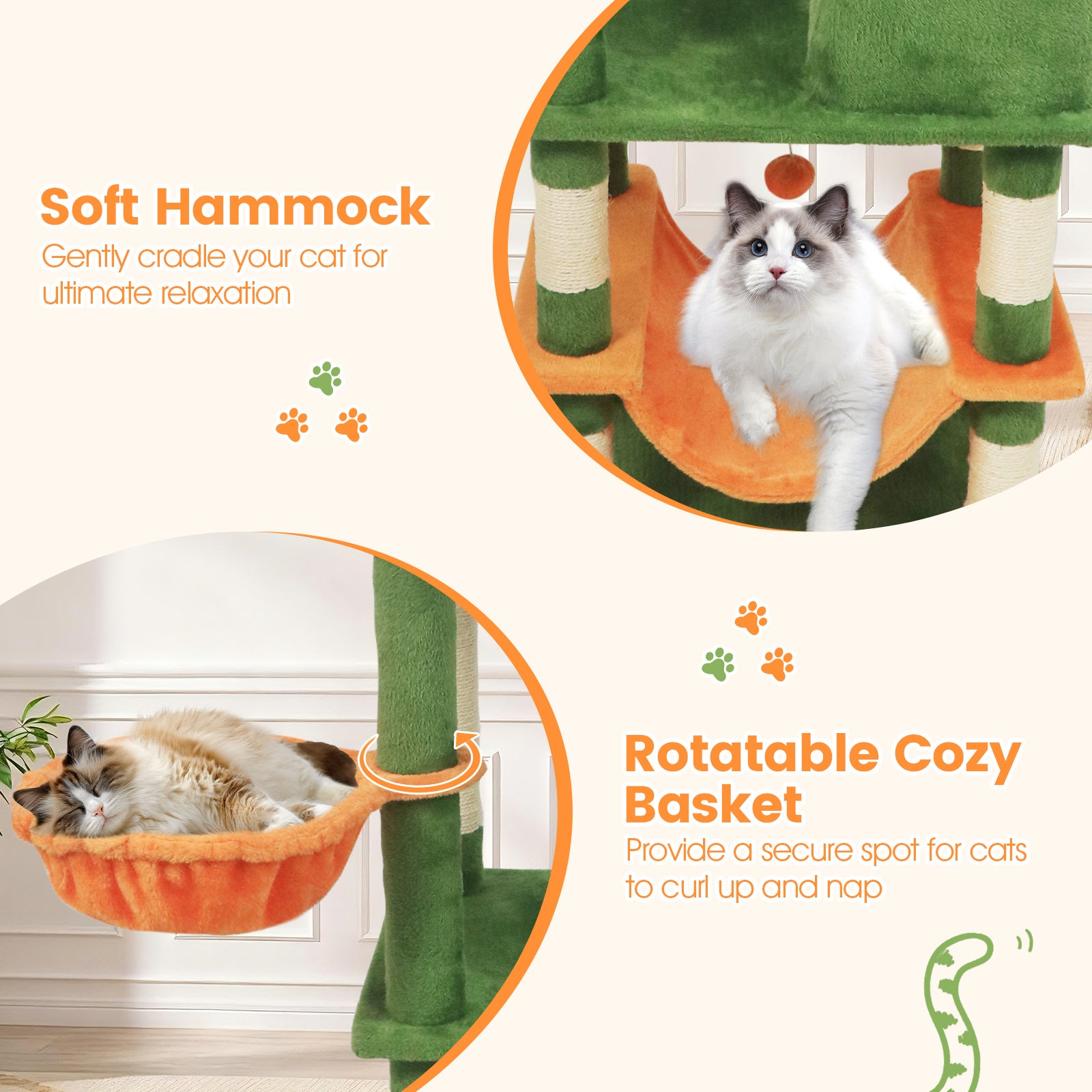 66 Inch Tall Cat Tree Multi-Level Cat Tower with 2 Condos Sisal Scratching Posts, Green Cat Trees Condos & Scratchers at Gallery Canada