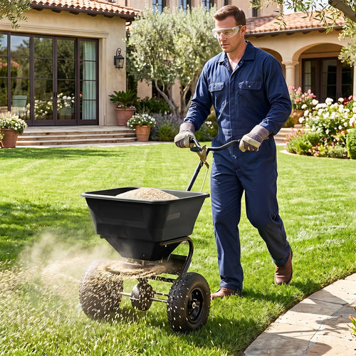 66 LBS Walk-Behind Broadcast Spreader, 13 Inch Tires