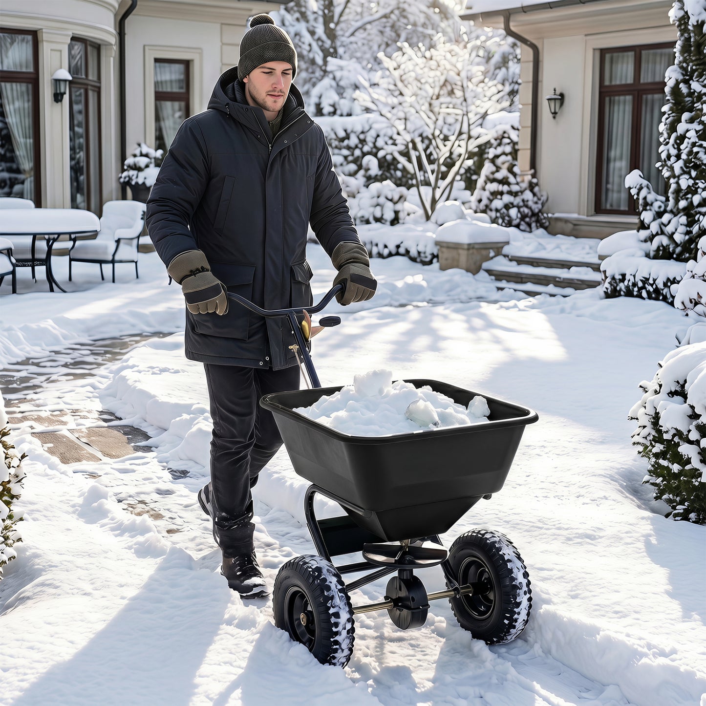 66 LBS Walk-Behind Broadcast Spreader, 13 Inch Tires
