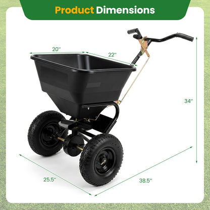 66 LBS Walk-Behind Broadcast Spreader, 13 Inch Tires