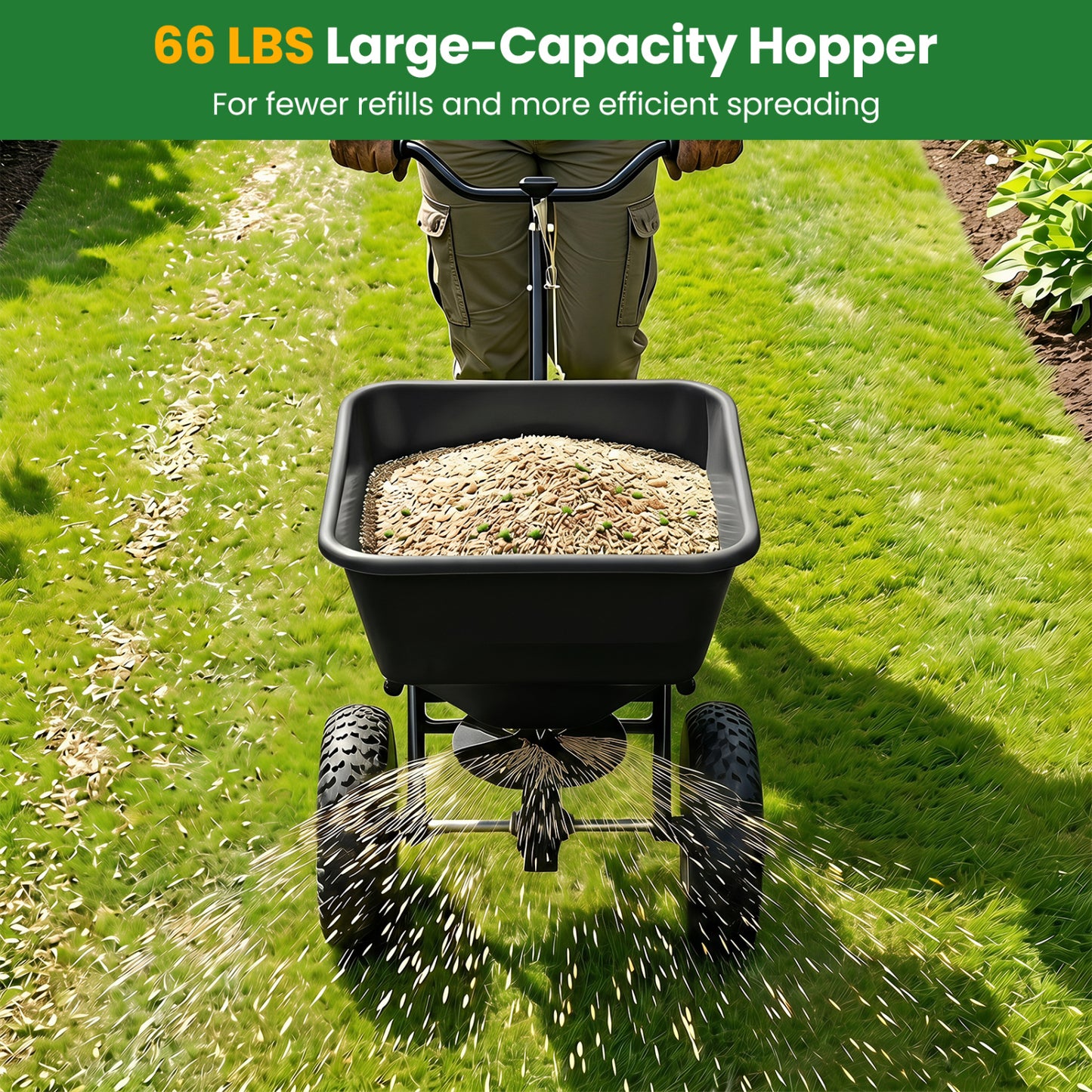 66 LBS Walk-Behind Broadcast Spreader, 13 Inch Tires