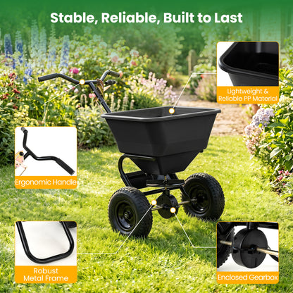 66 LBS Walk-Behind Broadcast Spreader, 13 Inch Tires