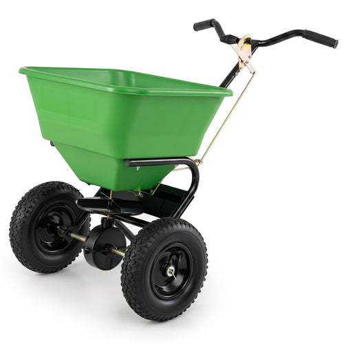 66 Lbs Walk-Behind Broadcast Spreader, 13-Inch All-Terrain Tires, Green