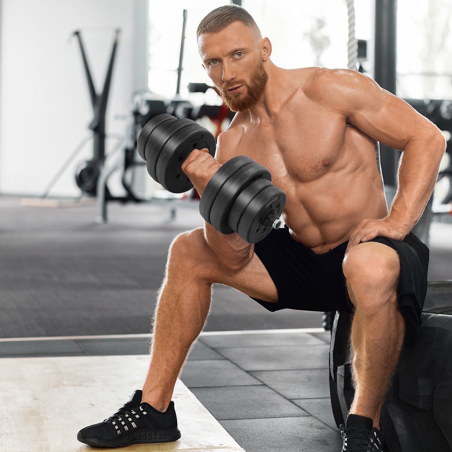 66 Lbs Fitness Dumbbell Weight Set with Adjustable Weight Plates and Handle, Black Dumbbells at Gallery Canada