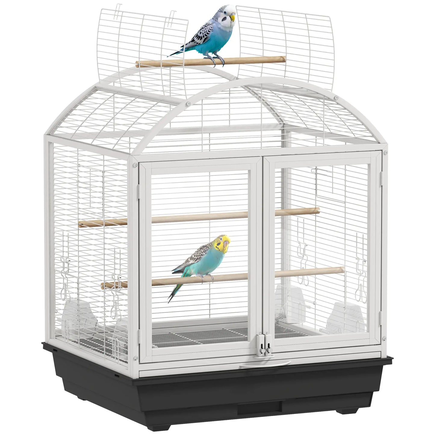 30 Inch Open Top Bird Cage, Removable Tray, Food Container, Dark Grey Bird Cages at Gallery Canada