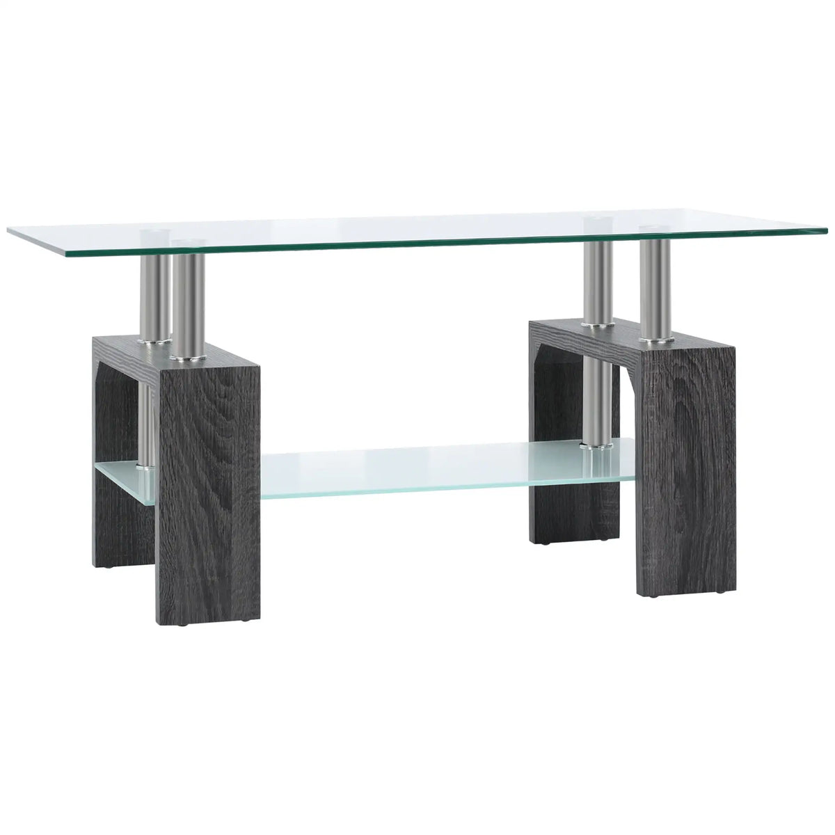 Rectangular Glass Coffee Table, 2-Tier Center Table, Grey Coffee Tables Clear Glass, Grey Leg at Gallery Canada