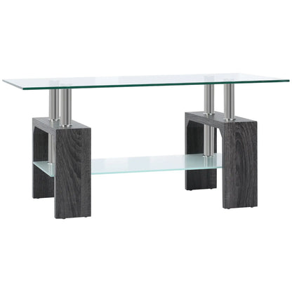 Rectangular Glass Coffee Table, 2-Tier Center Table, Grey Coffee Tables Clear Glass, Grey Leg at Gallery Canada